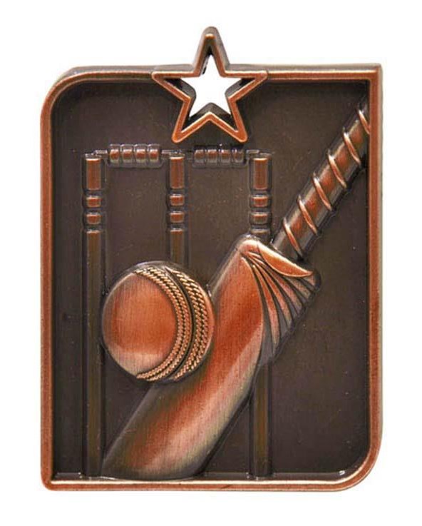 Cricket Sculptured Rectangle Medal Trophy - Bronze 3D Print Creativity Pty Ltd