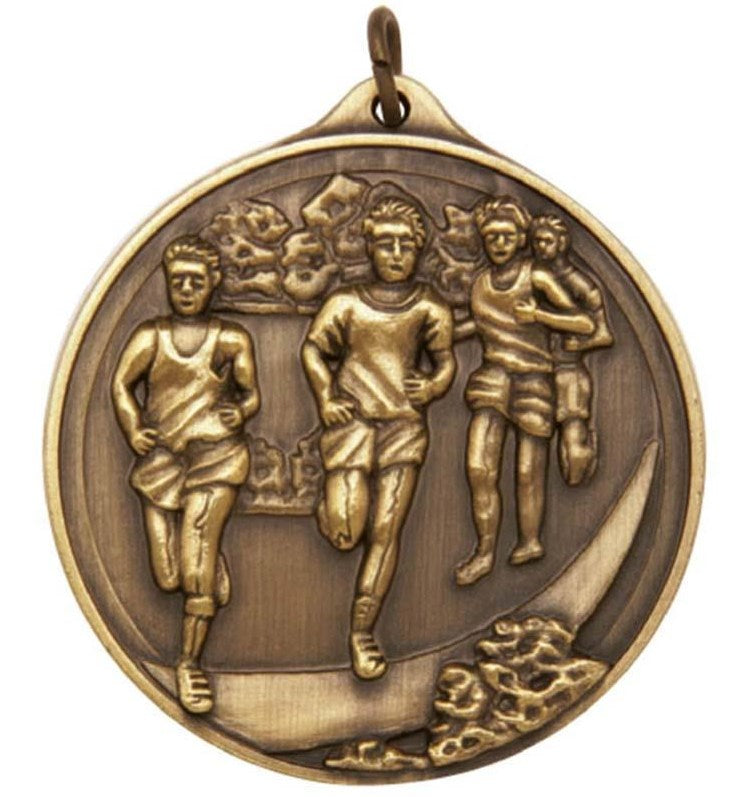 Cross Country Sculptured Round Medal Trophy - Gold