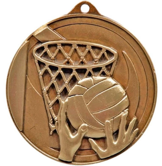 Netball Sculptured Round Medal Trophy - Bronze 3D Print Creativity Pty Ltd