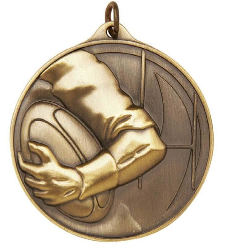 Rugby Sculptured Round Medal Trophy - Gold 3D Print Creativity Pty Ltd