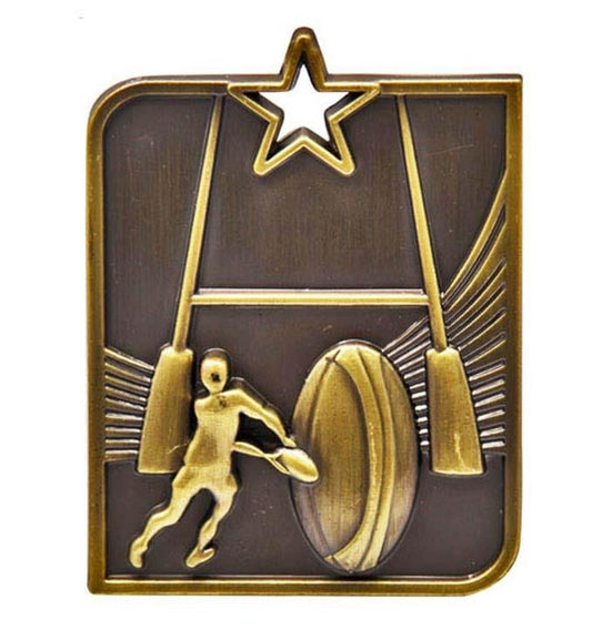 Rugby Sculptured Rectangle Medal Trophy - Gold 3D Print Creativity Pty Ltd