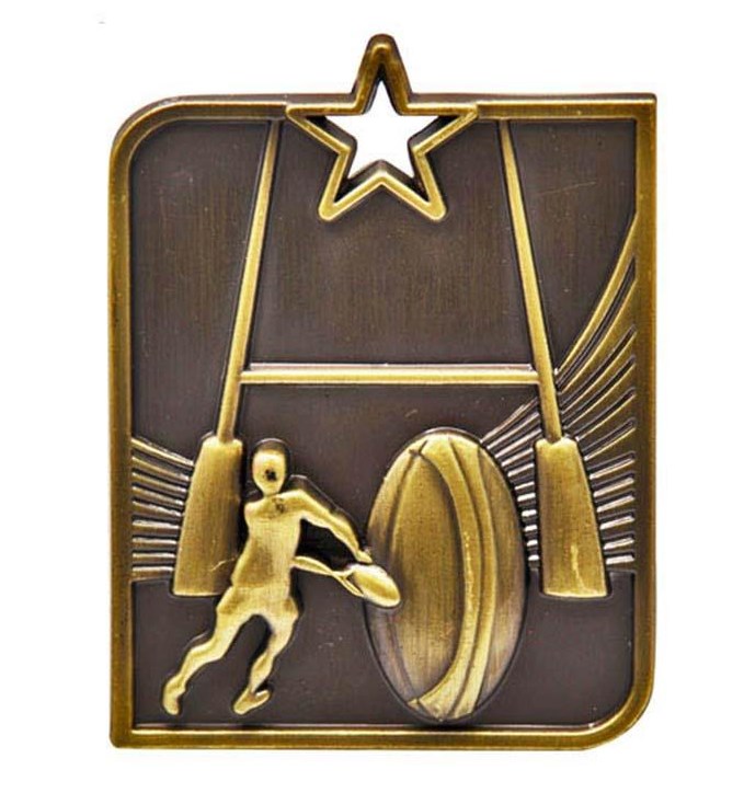 Rugby Sculptured Rectangle Medal Trophy - Gold