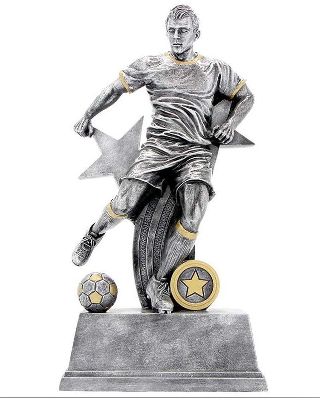 Soccer Male Pewter Trophy - Silver and Gold 3D Print Creativity Pty Ltd