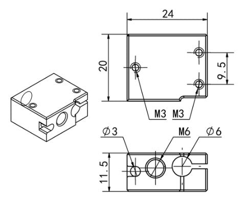 Volcano Aluminium Heater Block PT100 Nickel Plated 3D Print Creativity