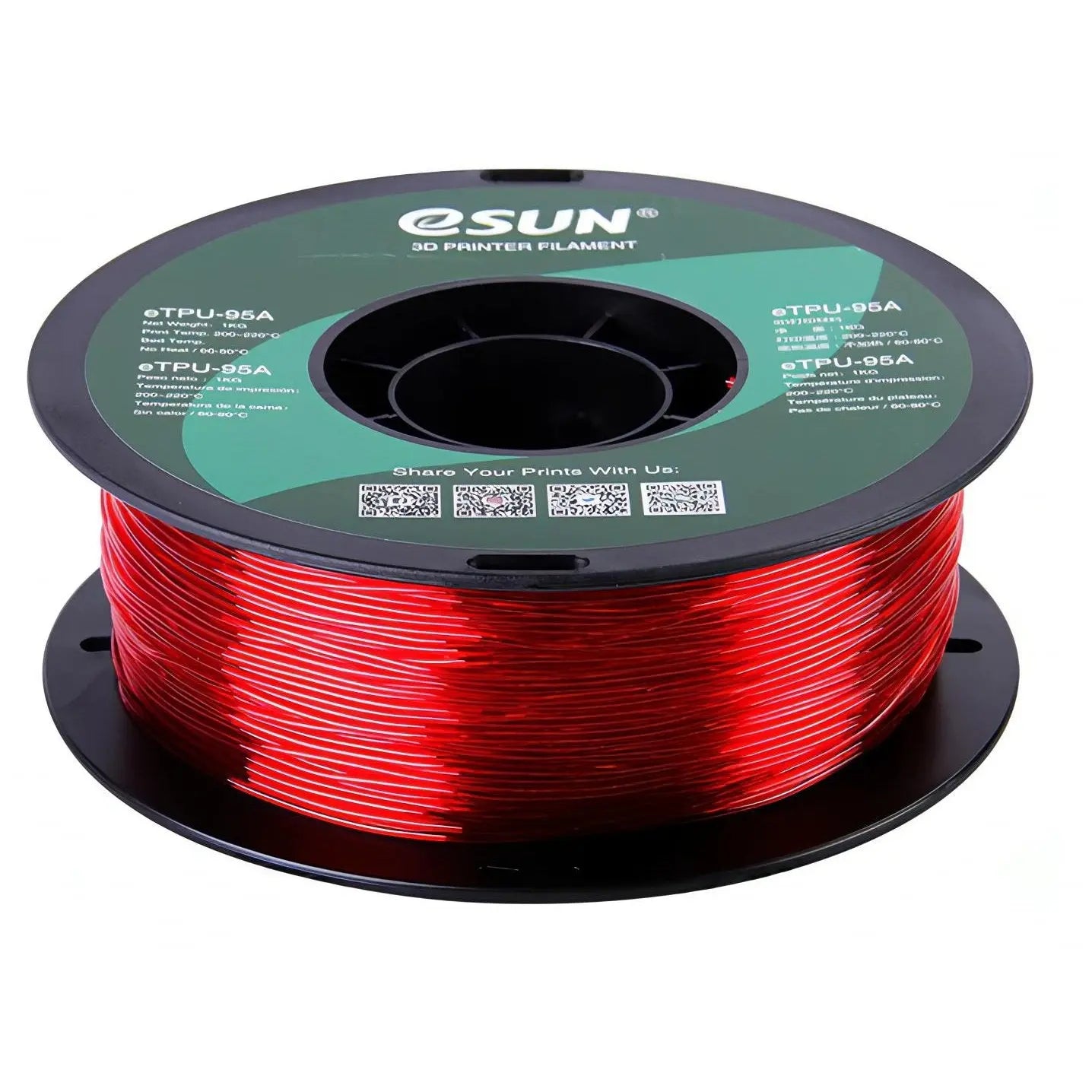 eSun TPU Filament 1.75mm 1kg Transparent Red 3D Print Creativity