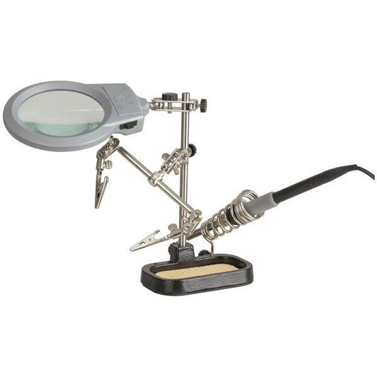 Holder with LED, Magnifier, 2 Clips & Soldering Iron Holder 3D Print Creativity